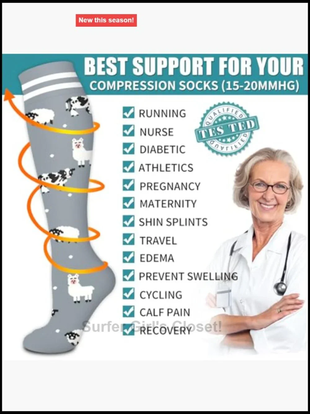 6 Pairs Graduated Compression Socks for Running Athletic Sports